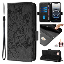 Load image into Gallery viewer, Embossed Rose RFID Anti-theft Leather Phone Case, For iPhone 17 Pro Max, For iPhone 17 Pro, For iPhone 17, For iPhone Air, For iPhone SE 2024, For iPhone 16 Pro Max, For iPhone 16 Pro, For iPhone 16 Plus