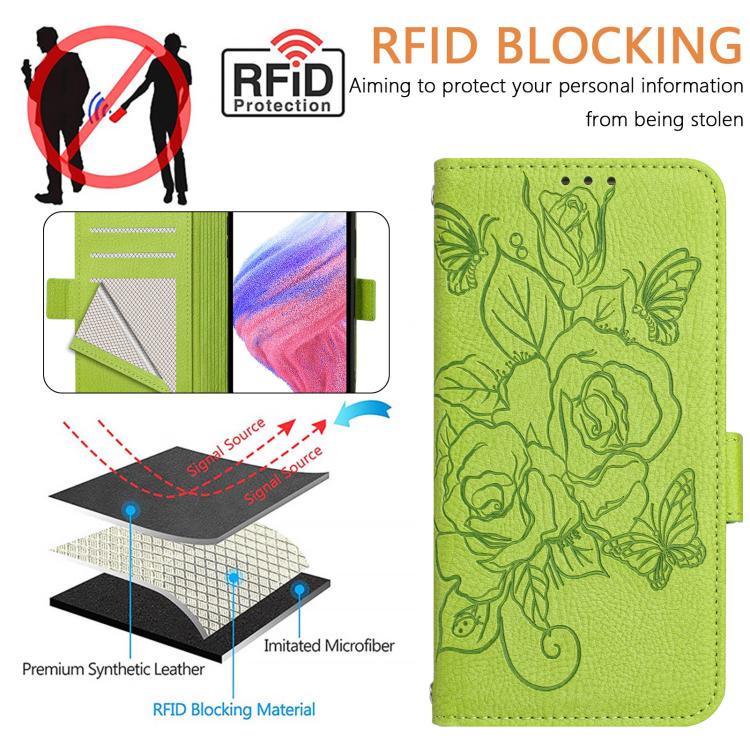 Embossed Rose RFID Anti-theft Leather Phone Case, For iPhone 18 Pro / 17 Pro, For iPhone 18 Pro Max / 17 Pro Max, For iPhone 17, For iPhone Air, For iPhone SE 2024, For iPhone 16 Pro Max, For iPhone 16 Pro, For iPhone 16 Plus