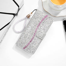 Load image into Gallery viewer, Glitter Powder Horizontal Flip Leather Case with Card Slots &amp; Holder &amp; Lanyard