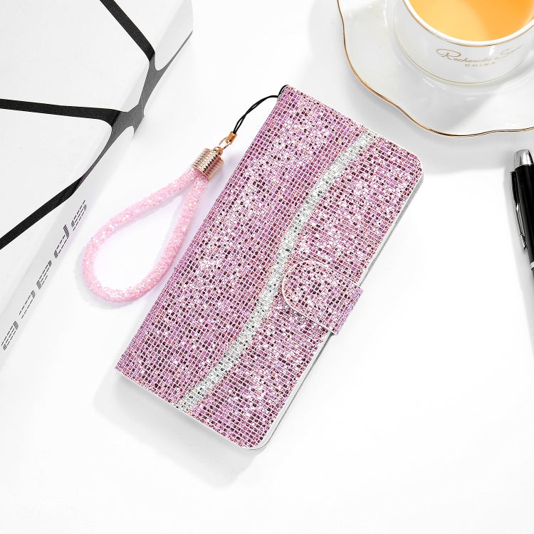 Glitter Powder Horizontal Flip Leather Case with Card Slots & Holder & Lanyard