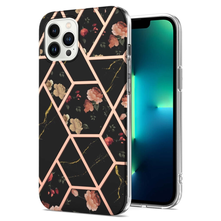 Splicing Marble Flower IMD TPU Phone Case, For iPhone 16 Pro Max, For iPhone 16 Pro, For iPhone 16 Plus, For iPhone 16