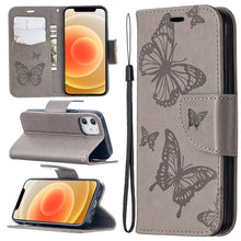 Load image into Gallery viewer, Embossing Two Butterflies Pattern Horizontal Flip PU Leather Case with Holder &amp; Card Slot &amp; Wallet &amp; Lanyard, For iPhone 12 mini, For iPhone 12 / 12 Pro, For iPhone 12 Pro Max, For Samsung Galaxy Note20, For Samsung Galaxy Note20 Ultra