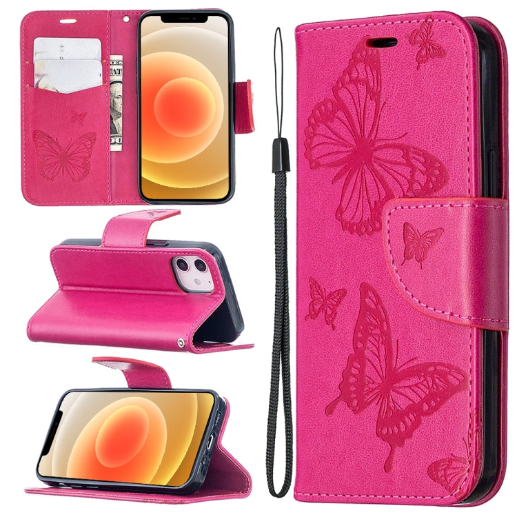 Embossing Two Butterflies Pattern Horizontal Flip PU Leather Case with Holder & Card Slot & Wallet & Lanyard, For iPhone 12 mini, For iPhone 12 / 12 Pro, For iPhone 12 Pro Max, For Samsung Galaxy Note20, For Samsung Galaxy Note20 Ultra