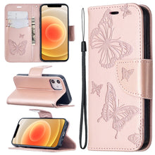 Load image into Gallery viewer, Embossing Two Butterflies Pattern Horizontal Flip PU Leather Case with Holder &amp; Card Slot &amp; Wallet &amp; Lanyard, For iPhone 12 mini, For iPhone 12 / 12 Pro, For iPhone 12 Pro Max, For Samsung Galaxy Note20, For Samsung Galaxy Note20 Ultra