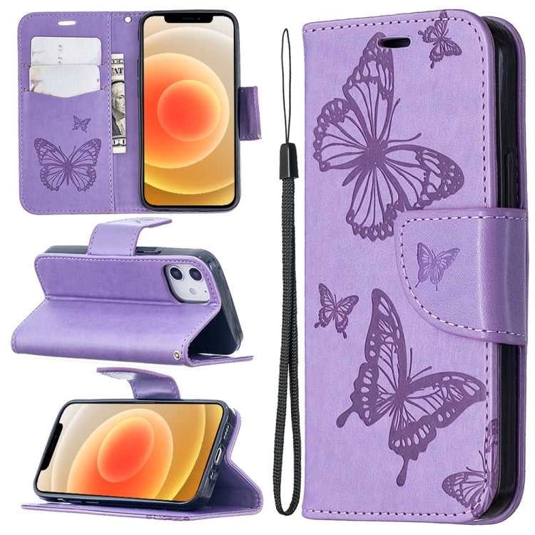 Embossing Two Butterflies Pattern Horizontal Flip PU Leather Case with Holder & Card Slot & Wallet & Lanyard, For iPhone 12 mini, For iPhone 12 / 12 Pro, For iPhone 12 Pro Max, For Samsung Galaxy Note20, For Samsung Galaxy Note20 Ultra