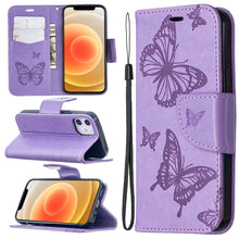 Load image into Gallery viewer, Embossing Two Butterflies Pattern Horizontal Flip PU Leather Case with Holder &amp; Card Slot &amp; Wallet &amp; Lanyard, For iPhone 12 mini, For iPhone 12 / 12 Pro, For iPhone 12 Pro Max, For Samsung Galaxy Note20, For Samsung Galaxy Note20 Ultra