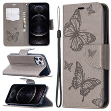 Load image into Gallery viewer, Embossing Two Butterflies Pattern Horizontal Flip PU Leather Case with Holder &amp; Card Slot &amp; Wallet &amp; Lanyard, For iPhone 12 mini, For iPhone 12 / 12 Pro, For iPhone 12 Pro Max, For Samsung Galaxy Note20, For Samsung Galaxy Note20 Ultra