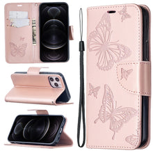 Load image into Gallery viewer, Embossing Two Butterflies Pattern Horizontal Flip PU Leather Case with Holder &amp; Card Slot &amp; Wallet &amp; Lanyard, For iPhone 12 mini, For iPhone 12 / 12 Pro, For iPhone 12 Pro Max, For Samsung Galaxy Note20, For Samsung Galaxy Note20 Ultra