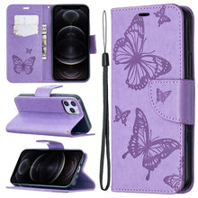 Load image into Gallery viewer, Embossing Two Butterflies Pattern Horizontal Flip PU Leather Case with Holder &amp; Card Slot &amp; Wallet &amp; Lanyard, For iPhone 12 mini, For iPhone 12 / 12 Pro, For iPhone 12 Pro Max, For Samsung Galaxy Note20, For Samsung Galaxy Note20 Ultra