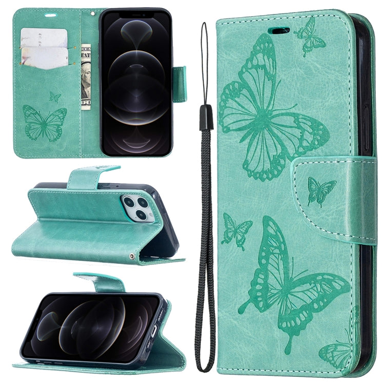 Embossing Two Butterflies Pattern Horizontal Flip PU Leather Case with Holder & Card Slot & Wallet & Lanyard, For iPhone 12 mini, For iPhone 12 / 12 Pro, For iPhone 12 Pro Max, For Samsung Galaxy Note20, For Samsung Galaxy Note20 Ultra