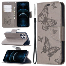 Load image into Gallery viewer, Embossing Two Butterflies Pattern Horizontal Flip PU Leather Case with Holder &amp; Card Slot &amp; Wallet &amp; Lanyard, For iPhone 12 mini, For iPhone 12 / 12 Pro, For iPhone 12 Pro Max, For Samsung Galaxy Note20, For Samsung Galaxy Note20 Ultra