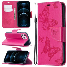 Load image into Gallery viewer, Embossing Two Butterflies Pattern Horizontal Flip PU Leather Case with Holder &amp; Card Slot &amp; Wallet &amp; Lanyard, For iPhone 12 mini, For iPhone 12 / 12 Pro, For iPhone 12 Pro Max, For Samsung Galaxy Note20, For Samsung Galaxy Note20 Ultra