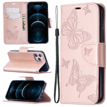 Load image into Gallery viewer, Embossing Two Butterflies Pattern Horizontal Flip PU Leather Case with Holder &amp; Card Slot &amp; Wallet &amp; Lanyard, For iPhone 12 mini, For iPhone 12 / 12 Pro, For iPhone 12 Pro Max, For Samsung Galaxy Note20, For Samsung Galaxy Note20 Ultra