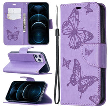 Load image into Gallery viewer, Embossing Two Butterflies Pattern Horizontal Flip PU Leather Case with Holder &amp; Card Slot &amp; Wallet &amp; Lanyard, For iPhone 12 mini, For iPhone 12 / 12 Pro, For iPhone 12 Pro Max, For Samsung Galaxy Note20, For Samsung Galaxy Note20 Ultra