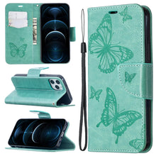Load image into Gallery viewer, Embossing Two Butterflies Pattern Horizontal Flip PU Leather Case with Holder &amp; Card Slot &amp; Wallet &amp; Lanyard, For iPhone 12 mini, For iPhone 12 / 12 Pro, For iPhone 12 Pro Max, For Samsung Galaxy Note20, For Samsung Galaxy Note20 Ultra