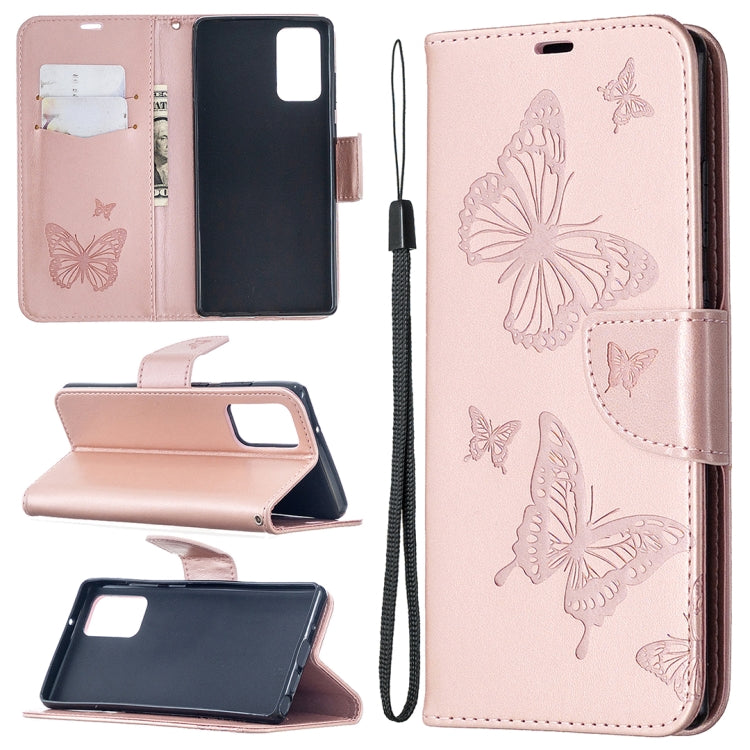 Embossing Two Butterflies Pattern Horizontal Flip PU Leather Case with Holder & Card Slot & Wallet & Lanyard, For iPhone 12 mini, For iPhone 12 / 12 Pro, For iPhone 12 Pro Max, For Samsung Galaxy Note20, For Samsung Galaxy Note20 Ultra