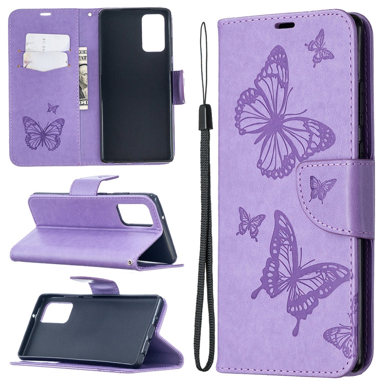 Embossing Two Butterflies Pattern Horizontal Flip PU Leather Case with Holder & Card Slot & Wallet & Lanyard, For iPhone 12 mini, For iPhone 12 / 12 Pro, For iPhone 12 Pro Max, For Samsung Galaxy Note20, For Samsung Galaxy Note20 Ultra