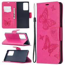 Load image into Gallery viewer, Embossing Two Butterflies Pattern Horizontal Flip PU Leather Case with Holder &amp; Card Slot &amp; Wallet &amp; Lanyard, For iPhone 12 mini, For iPhone 12 / 12 Pro, For iPhone 12 Pro Max, For Samsung Galaxy Note20, For Samsung Galaxy Note20 Ultra