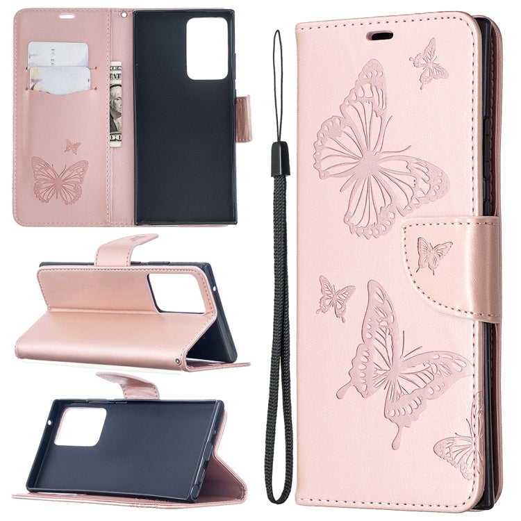 Embossing Two Butterflies Pattern Horizontal Flip PU Leather Case with Holder & Card Slot & Wallet & Lanyard, For iPhone 12 mini, For iPhone 12 / 12 Pro, For iPhone 12 Pro Max, For Samsung Galaxy Note20, For Samsung Galaxy Note20 Ultra