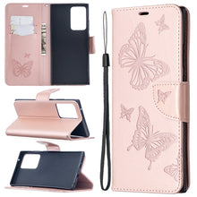 Load image into Gallery viewer, Embossing Two Butterflies Pattern Horizontal Flip PU Leather Case with Holder &amp; Card Slot &amp; Wallet &amp; Lanyard, For iPhone 12 mini, For iPhone 12 / 12 Pro, For iPhone 12 Pro Max, For Samsung Galaxy Note20, For Samsung Galaxy Note20 Ultra