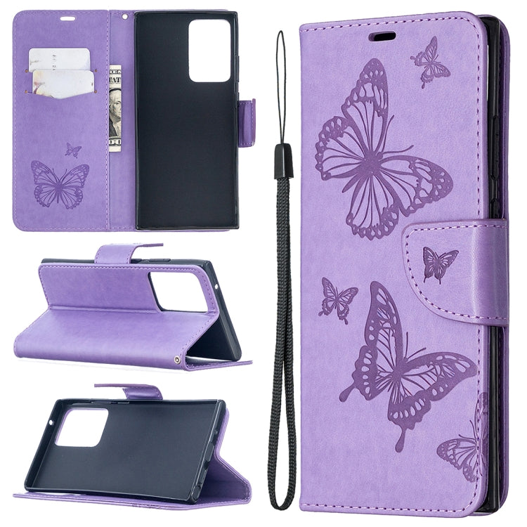 Embossing Two Butterflies Pattern Horizontal Flip PU Leather Case with Holder & Card Slot & Wallet & Lanyard, For iPhone 12 mini, For iPhone 12 / 12 Pro, For iPhone 12 Pro Max, For Samsung Galaxy Note20, For Samsung Galaxy Note20 Ultra
