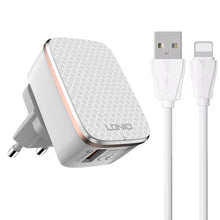 Load image into Gallery viewer, LDNIO A1204Q QC3.0 18W USB Fast Charger with 1m USB to 8 Pin Cable, EU Plug, UK Plug, US Plug