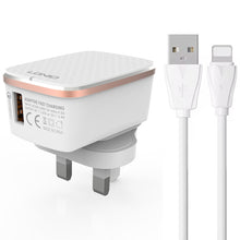 Load image into Gallery viewer, LDNIO A1204Q QC3.0 18W USB Fast Charger with 1m USB to 8 Pin Cable, EU Plug, UK Plug, US Plug