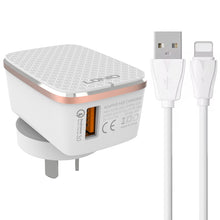 Load image into Gallery viewer, LDNIO A1204Q QC3.0 18W USB Fast Charger with 1m USB to 8 Pin Cable, EU Plug, UK Plug, US Plug