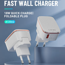Load image into Gallery viewer, LDNIO A1204Q QC3.0 18W USB Fast Charger with 1m USB to 8 Pin Cable, EU Plug, UK Plug, US Plug