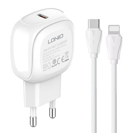 LDNIO A1206C PD27W USB-C / Type-C Fast Charger with 1m 8 Pin Cable, EU Plug