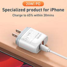 Load image into Gallery viewer, LDNIO Q229 QC3.0 / PD20W USB + Type-C Fast Charger with 1m USB to 8 Pin Cable, EU Plug, UK Plug, US Plug