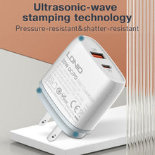 Load image into Gallery viewer, LDNIO Q229 QC3.0 / PD20W USB + Type-C Fast Charger with 1m USB to 8 Pin Cable, EU Plug, UK Plug, US Plug