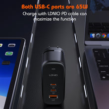 Load image into Gallery viewer, LDNIO Q366 65W USB + Dual Type-C Port Charger with 1m USB-C / Type-C to USB-C / Type-C Data Cable, EU Plug, UK Plug, US Plug