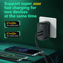 Load image into Gallery viewer, LDNIO Q367 65W GaN 3 x USB-C / Type-C Interface Charger with 1m USB-C / Type-C to USB-C / Type-C Data Cable, EU Plug, UK Plug, US Plug