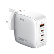 Load image into Gallery viewer, LDNIO Q408 100W GaN USB+3 USB-C / Type-C Interface Charger with 1m 100W USB-C / Type-C to USB-C / Type-C Data Cable, EU Plug, UK Plug, US Plug
