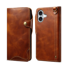 Load image into Gallery viewer, Denior B01 Oil Wax Cowhide Magnetic Button Genuine Leather Case, For iPhone 17e / 16e, For iPhone 16 Pro Max, For iPhone 16 Pro, For iPhone 16 Plus, For iPhone 16
