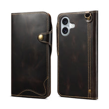 Load image into Gallery viewer, Denior B01 Oil Wax Cowhide Magnetic Button Genuine Leather Case, For iPhone 17e / 16e, For iPhone 16 Pro Max, For iPhone 16 Pro, For iPhone 16 Plus, For iPhone 16