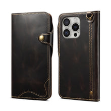 Load image into Gallery viewer, Denior B01 Oil Wax Cowhide Magnetic Button Genuine Leather Case, For iPhone 17e / 16e, For iPhone 16 Pro Max, For iPhone 16 Pro, For iPhone 16 Plus, For iPhone 16