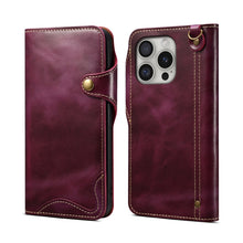 Load image into Gallery viewer, Denior B01 Oil Wax Cowhide Magnetic Button Genuine Leather Case, For iPhone 17e / 16e, For iPhone 16 Pro Max, For iPhone 16 Pro, For iPhone 16 Plus, For iPhone 16