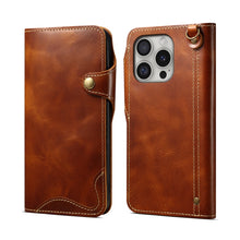 Load image into Gallery viewer, Denior B01 Oil Wax Cowhide Magnetic Button Genuine Leather Case, For iPhone 17e / 16e, For iPhone 16 Pro Max, For iPhone 16 Pro, For iPhone 16 Plus, For iPhone 16