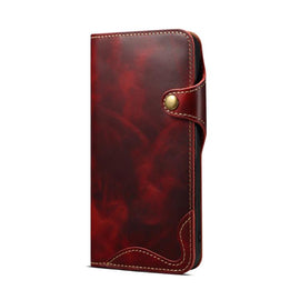 Denior B01 Oil Wax Cowhide Magnetic Button Genuine Leather Case, For iPhone 17e / 16e, For iPhone 16 Pro Max, For iPhone 16 Pro, For iPhone 16 Plus, For iPhone 16