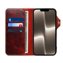 Load image into Gallery viewer, Denior B01 Oil Wax Cowhide Magnetic Button Genuine Leather Case, For iPhone 17e / 16e, For iPhone 16 Pro Max, For iPhone 16 Pro, For iPhone 16 Plus, For iPhone 16