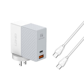 LDNIO A2620C PD3.0 65W USB Power Adapter Travel Charger with Type-C to Type-C Cable, EU Plug, US Plug, UK Plug