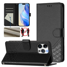 Load image into Gallery viewer, Honeycomb Embossing RFID Leather Phone Case, For iPhone 17e / 16e, For iPhone 17 Pro Max, For iPhone 17 Pro, For iPhone 17, For iPhone Air, For iPhone 16 Pro Max, For iPhone 16 Pro, For iPhone 16 Plus