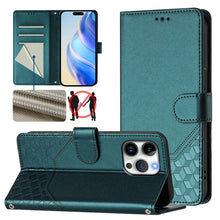 Load image into Gallery viewer, Honeycomb Embossing RFID Leather Phone Case, For iPhone 17e / 16e, For iPhone 17 Pro Max, For iPhone 17 Pro, For iPhone 17, For iPhone Air, For iPhone 16 Pro Max, For iPhone 16 Pro, For iPhone 16 Plus