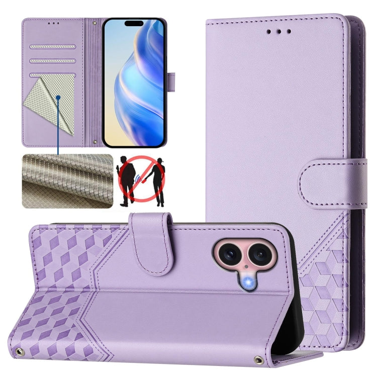 Honeycomb Embossing RFID Leather Phone Case, For iPhone 16, For iPhone 15 Pro Max, For iPhone 15 Pro, For iPhone 15 Plus, For iPhone 15, For iPhone 14 Plus, For iPhone 14 / 13, For iPhone 14 Pro