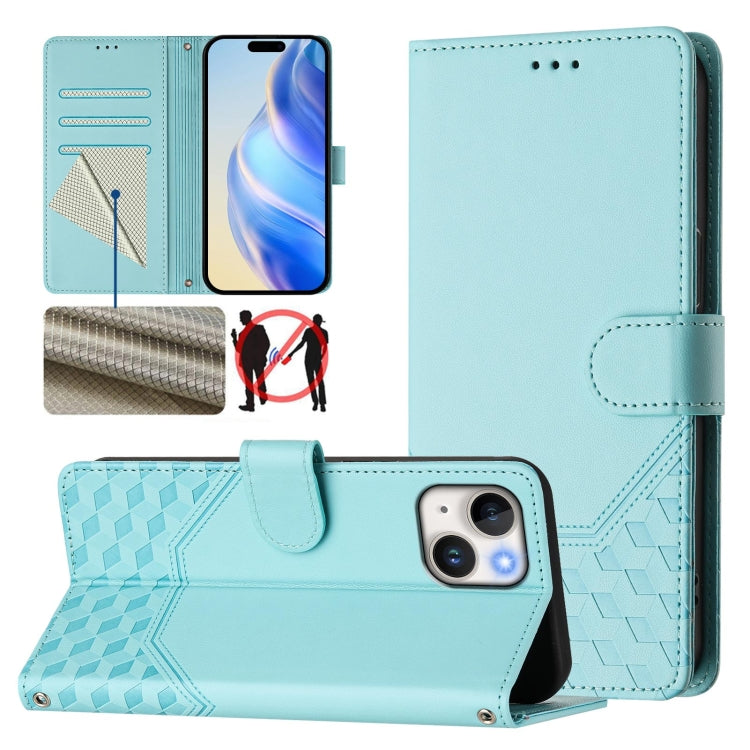 Honeycomb Embossing RFID Leather Phone Case, For iPhone 16, For iPhone 15 Pro Max, For iPhone 15 Pro, For iPhone 15 Plus, For iPhone 15, For iPhone 14 Plus, For iPhone 14 / 13, For iPhone 14 Pro