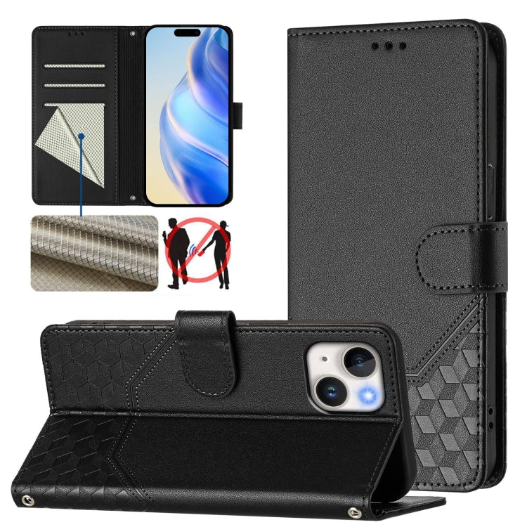 Honeycomb Embossing RFID Leather Phone Case, For iPhone 16, For iPhone 15 Pro Max, For iPhone 15 Pro, For iPhone 15 Plus, For iPhone 15, For iPhone 14 Plus, For iPhone 14 / 13, For iPhone 14 Pro