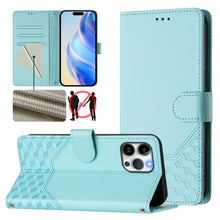 Load image into Gallery viewer, Honeycomb Embossing RFID Leather Phone Case, For iPhone 14 Pro Max, For iPhone SE 2022 / 2020 / 8 / 7, For iPhone 13 Pro Max, For iPhone 13 Pro, For iPhone 13 mini, For iPhone 12 / 12 Pro, For iPhone 12 Pro Max, For iPhone 12 mini