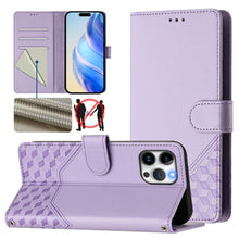 Load image into Gallery viewer, Honeycomb Embossing RFID Leather Phone Case, For iPhone 14 Pro Max, For iPhone SE 2022 / 2020 / 8 / 7, For iPhone 13 Pro Max, For iPhone 13 Pro, For iPhone 13 mini, For iPhone 12 / 12 Pro, For iPhone 12 Pro Max, For iPhone 12 mini